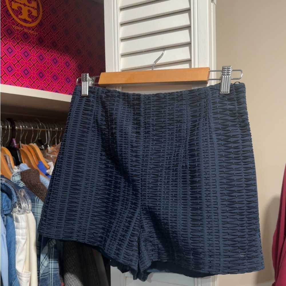 BCBGeneration Navy Textured Shorts With Hidden Zipper Closure